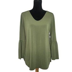 Ann Taylor Factory Bell Sleeve Pullover Top in Green - Size Medium